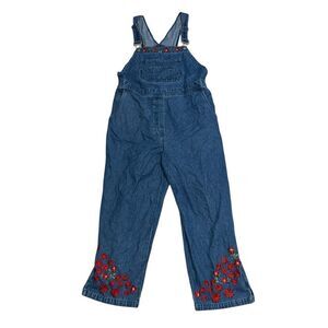 NEW WITH TAGS WOMEN DENIM & CO Y2K Embroidered floral details Denim Overalls Dun